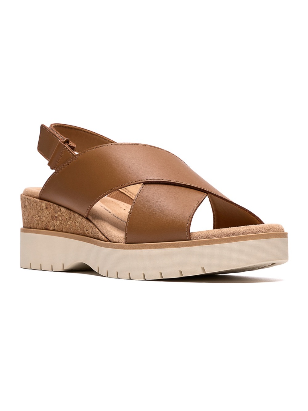 Clarks Brown Leather Crisscross Slingback Platform Sandal size 8